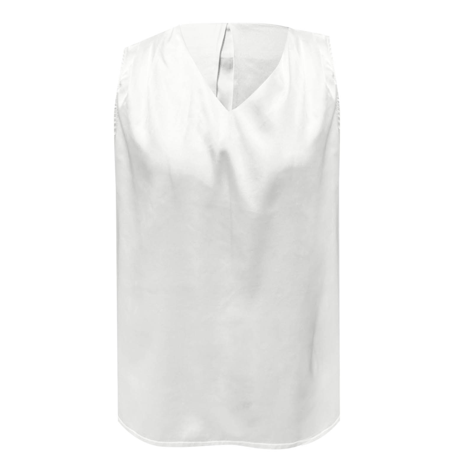 thumbnail image 5 of Top sin mangas de satén con cuello en V para mujer, para el verano, blusa informal transpirable de poliéster de color liso, 5 of 6